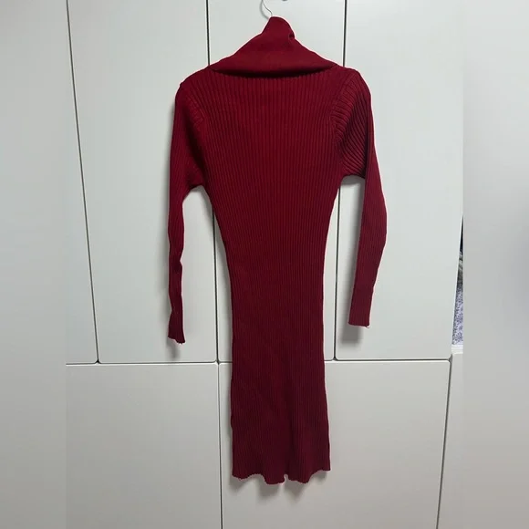 Red Ribbed Knit Dress - Picture 3 of 6